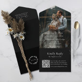 Invitation Tout En Un Code QR noir moderne | Photo | Mariage de monogram