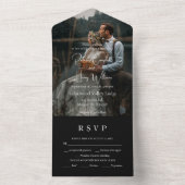 Invitation Tout En Un Code QR noir moderne | Photo | Mariage RSVP Entree (À l'intérieur)