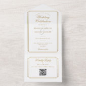 Invitation Tout En Un Code QR Or Chic Art Déco Monogramme Mariage (À l'intérieur)