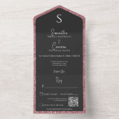 Invitation Tout En Un Code QR Parties scintillant rose et verre noir (À l'intérieur)