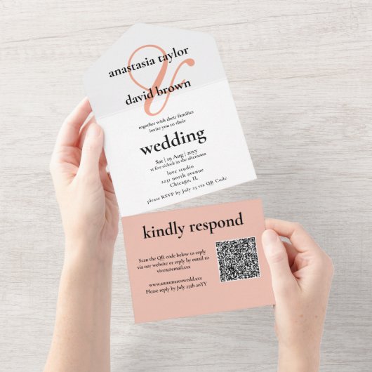 Invitation Tout En Un Code QR Peach Ampersand (Déchirure)