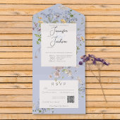 Invitation Tout En Un Code QR Périwinkle Fleur sauvage Boho Delicate