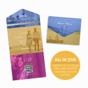 Invitation Tout En Un Code QR Photo Colorée Mariage