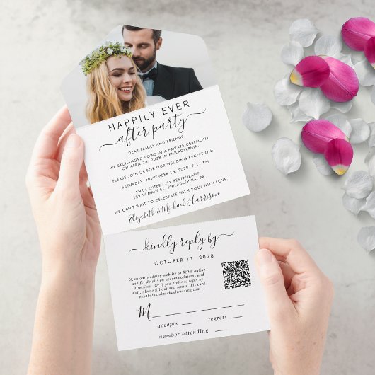 Invitation Tout En Un Code QR photo élégant pour réception de mariage