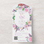 Invitation Tout En Un Code QR romantique Lilac et cadre rose floral oval (À l'intérieur)