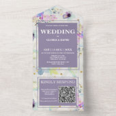Invitation Tout En Un Code QR romantique mauve floral (À l'intérieur)