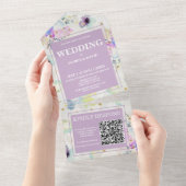Invitation Tout En Un Code QR romantique mauve floral (Déchirure)