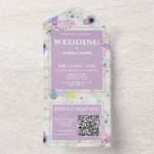 Invitation Tout En Un Code QR romantique mauve floral (À l'intérieur)