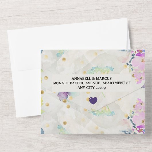 Invitation Tout En Un Code QR romantique mauve floral (Verso)