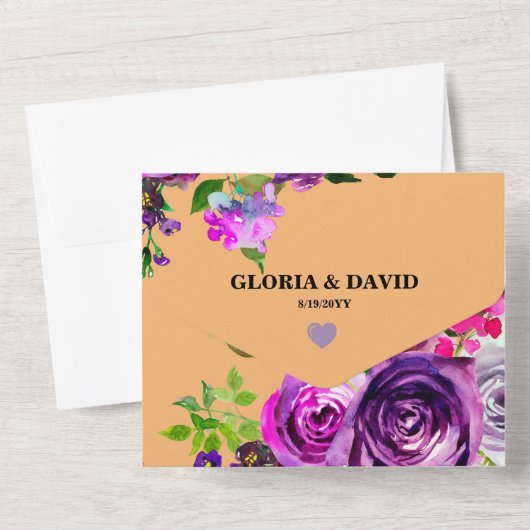 Invitation Tout En Un Code QR romantique violet floral (Verso)