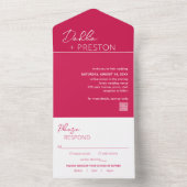 Invitation Tout En Un Code QR Rose Chaud Minimaliste Mariage Moderne (À l'intérieur)