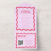 Invitation Tout En Un Code QR rose et rouge Retro Wavy Frame les années  (À l'intérieur)
