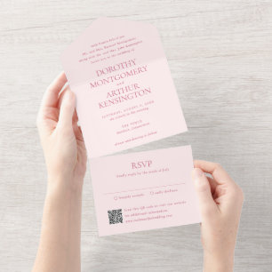 Invitation Tout En Un Code QR Rose Moderne Élégant Mariage