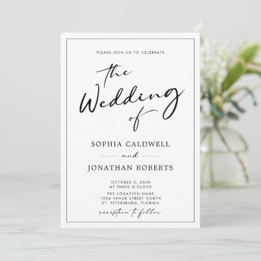 Invitation Tout en un Code QR RSVP Mariage de calligraphie mo (Debout devant)