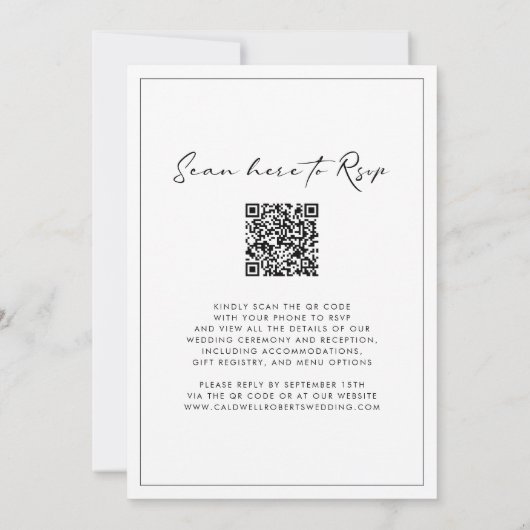 Invitation Tout en un Code QR RSVP Mariage de calligraphie mo (Dos)