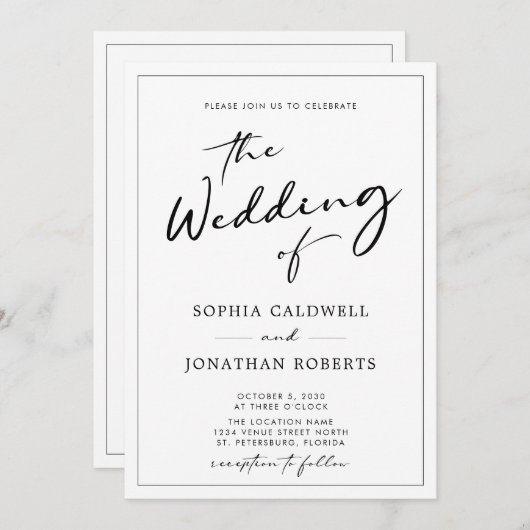 Invitation Tout en un Code QR RSVP Mariage de calligraphie mo (Devant / Derrière)