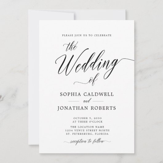 Invitation Tout en un code QR RSVP Mariage de calligraphie no (Devant)