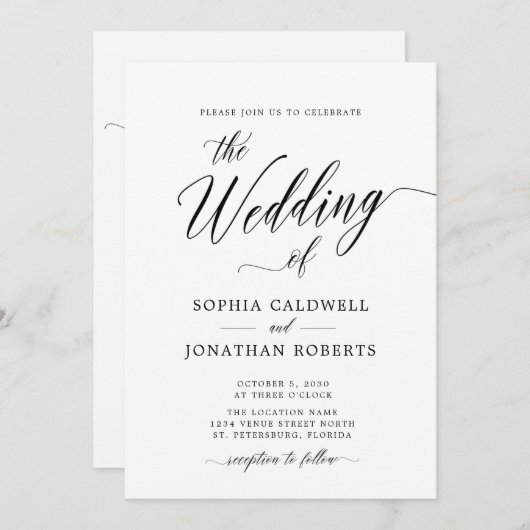 Invitation Tout en un code QR RSVP Mariage de calligraphie no (Devant / Derrière)