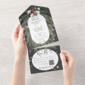 Invitation Tout En Un Code QR Russe de pin noir de charbon d'hiver étinc (Déchirure)