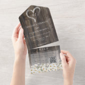 Invitation Tout En Un Code QR rustique Barnwood & Daisies (Déchirure)