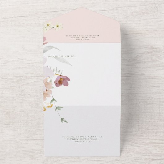 Invitation Tout En Un Code QR rustique blanc et rose pâle (Dehors)