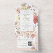 Invitation Tout En Un Code QR rustique blanc et rose pâle (À l'intérieur)