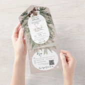 Invitation Tout En Un Code QR rustique Tan Pine Winter Sparkle (Déchirure)