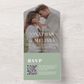 Invitation Tout En Un Code QR | Sage Green Simple Overlay Mariage photo (À l'intérieur)