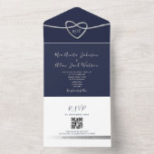 Invitation Tout En Un Code QR simple Mariage bleu marine (À l'intérieur)
