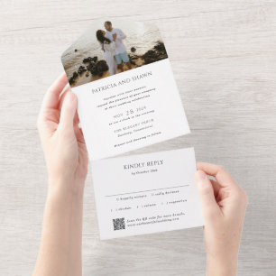Invitation Tout En Un Code QR simple noir et blanc Mariage élégant