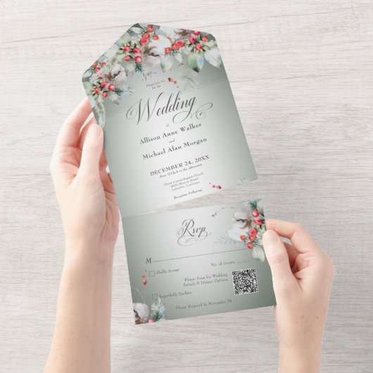 Invitation Tout En Un Code QR traditionnel des baies sèches d'hiver rust (Déchirure)