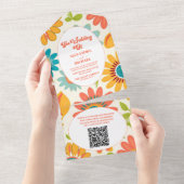 Invitation Tout En Un Code QR Typographie rétro Été Mariage Sun (Déchirure)