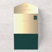 Invitation Tout En Un Code QR Vert Émeraude Or Mariage (Dehors)