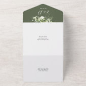 Invitation Tout En Un Code QR vert olive Mariage Arche Dorée Feuillage (Dehors)