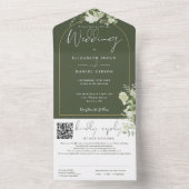 Invitation Tout En Un Code QR vert olive Mariage Arche Dorée Feuillage (À l'intérieur)