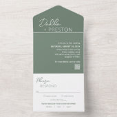 Invitation Tout En Un Code QR Vert Sauge Minimal Mariage Moderne (À l'intérieur)
