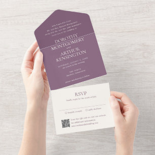 Invitation Tout En Un Code QR Violet Moderne Élégant Mariage