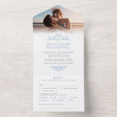 Invitation Tout En Un Coeur d'art en feuille mariage monogramme bleu (À l'intérieur)