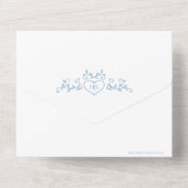 Invitation Tout En Un Coeur d'art en feuille mariage monogramme bleu (Verso)