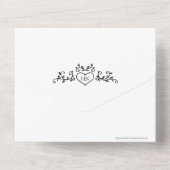 Invitation Tout En Un Coeur d'art feuille mariage monogramme mono (Verso)