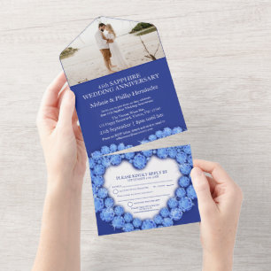 Invitation Tout En Un Cœur de saphir bleu photo 45e anniversaire de mari