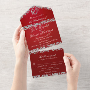Invitation Tout En Un Coeur romantique et Parties scintillant sur la cri