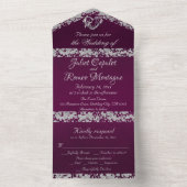 Invitation Tout En Un Coeur romantique et Parties scintillant sur prune (À l'intérieur)