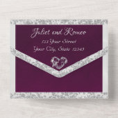 Invitation Tout En Un Coeur romantique, ruban et Parties scintillant sur (Verso)