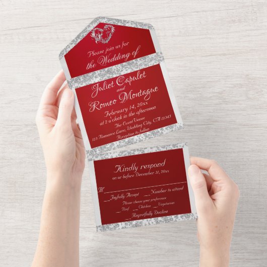 Invitation Tout En Un Coeur romantique, ruban et Parties scintillant sur (Déchirure)