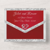Invitation Tout En Un Coeur romantique, ruban et Parties scintillant sur (Verso)