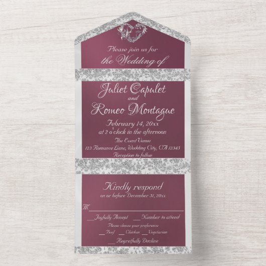 Invitation Tout En Un Coeur romantique, ruban & Parties scintillant sur (À l'intérieur)