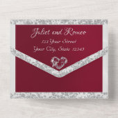 Invitation Tout En Un Coeur romantique, ruban & Parties scintillant sur  (Verso)
