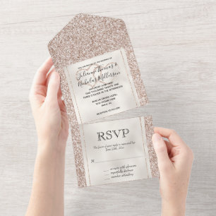 Invitation Tout En Un Coeurs de Parties scintillant Rose rose pâle