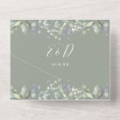 Invitation Tout En Un Coeurs de script Floral QR Code Sage Mariage vert (Verso)